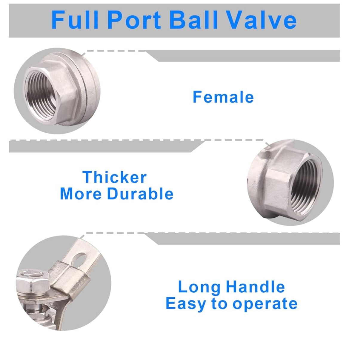 Stainless Steel 304 Ball Valve, 2-Piece Full Port Heavy Duty for WOG with Locking Device (1" NPT)