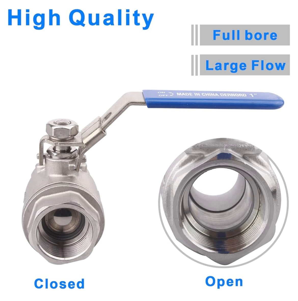 Stainless Steel 304 Ball Valve, 2-Piece Full Port Heavy Duty for WOG with Locking Device (1" NPT)