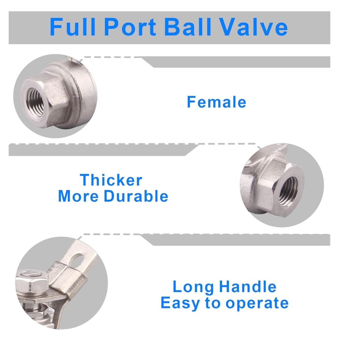 Stainless Steel 304 Ball Valve, 2-Piece Full Port Heavy Duty for WOG with Locking Device (1/4" NPT)