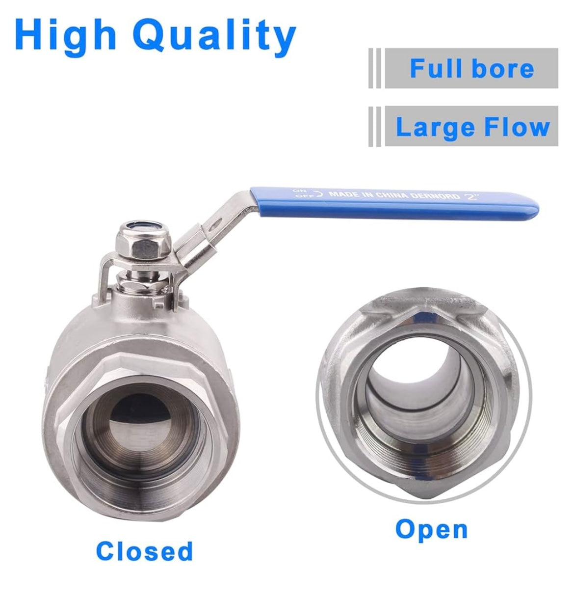 Stainless Steel 304 Ball Valve, 2-Piece Full Port Heavy Duty for WOG with Locking Device (2" NPT)