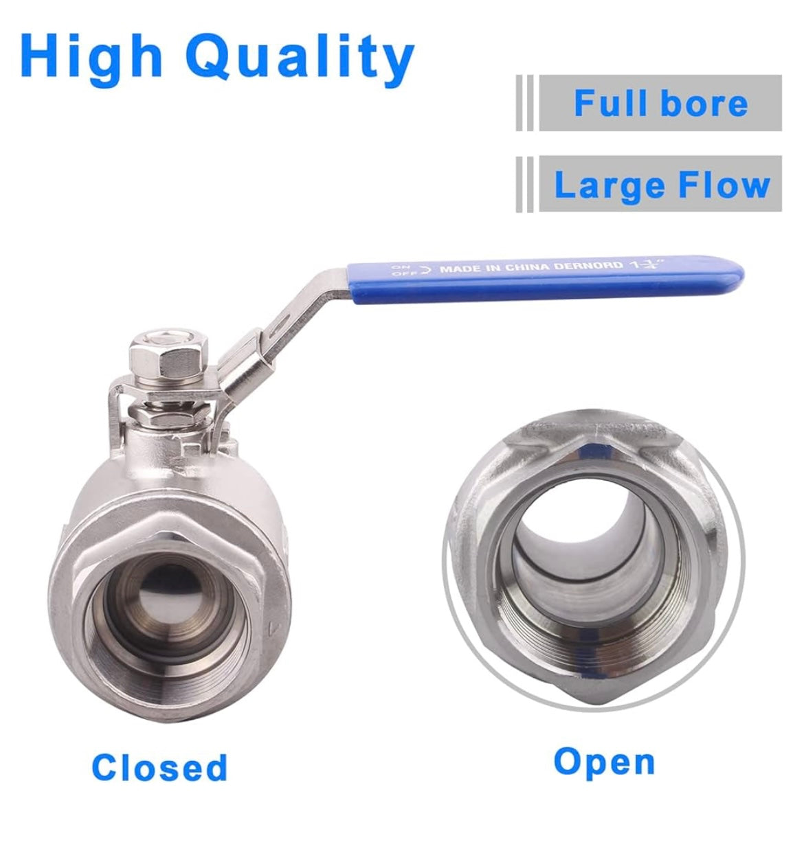 Stainless Steel 304 Ball Valve, 2-Piece Full Port Heavy Duty for WOG with Locking Device (1-1/4" NPT)