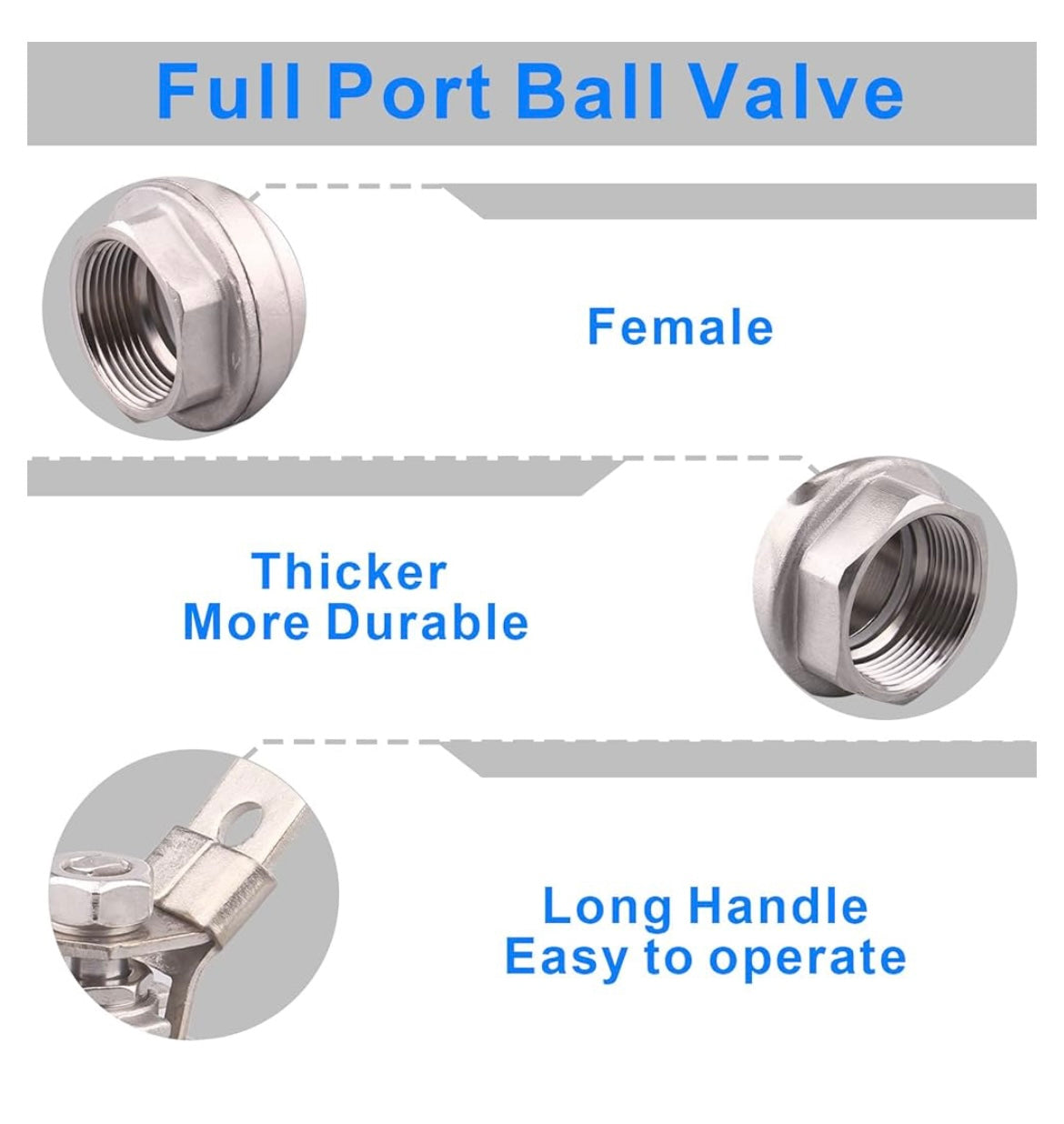 Stainless Steel 304 Ball Valve, 2-Piece Full Port Heavy Duty for WOG with Locking Device (1-1/4" NPT)