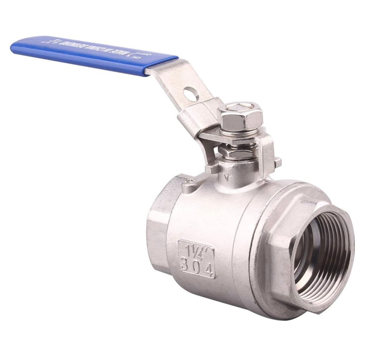 Stainless Steel 304 Ball Valve, 2-Piece Full Port Heavy Duty for WOG with Locking Device (1-1/4" NPT)