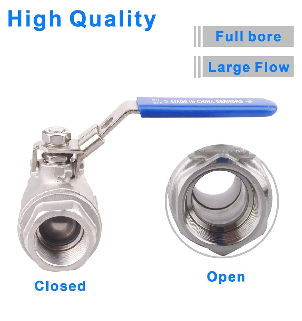 Stainless Steel 304 Ball Valve, 2-Piece Full Port Heavy Duty for WOG with Locking Device (3/4" NPT)