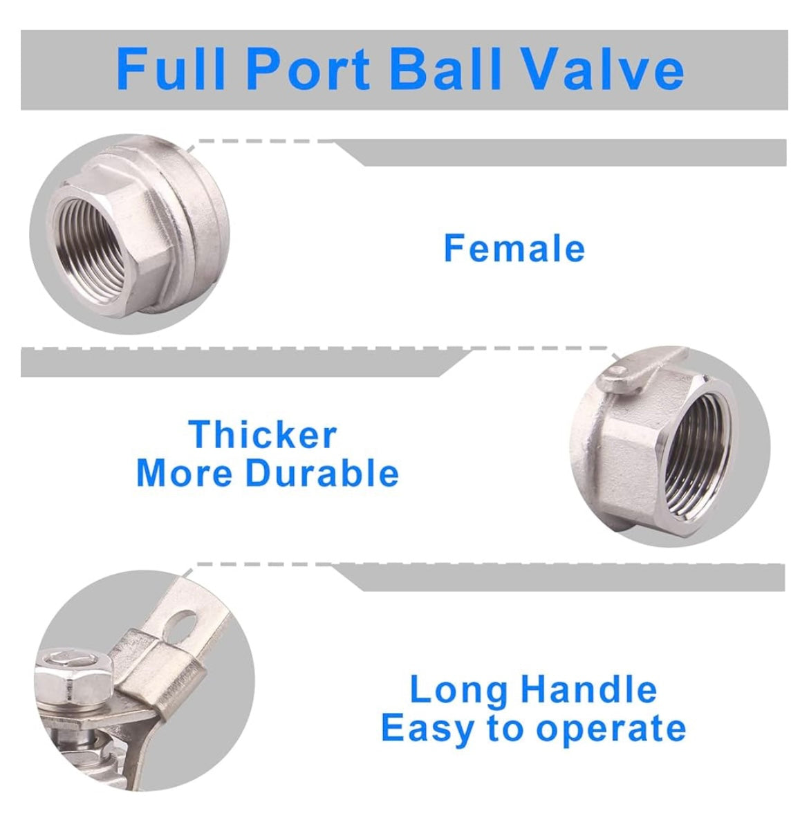 Stainless Steel 304 Ball Valve, 2-Piece Full Port Heavy Duty for WOG with Locking Device (3/4" NPT)